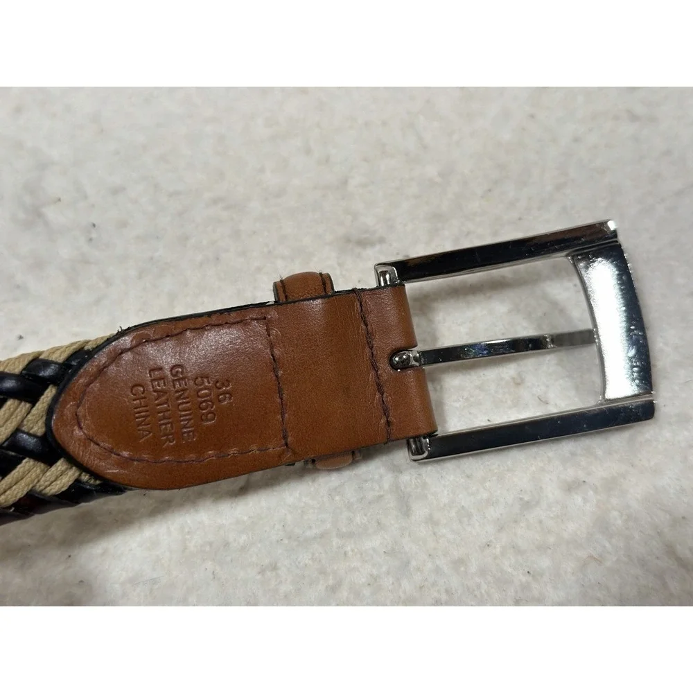 Mens Braided Leather Rope Belt Size 36 Brown Tan Black Preppy Boho Woven